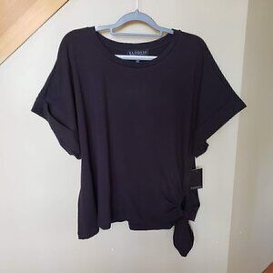 NWT Eloquii Black Short Cuffed Sleeve Side Tie Cotton T-Shirt  Size 18/20
